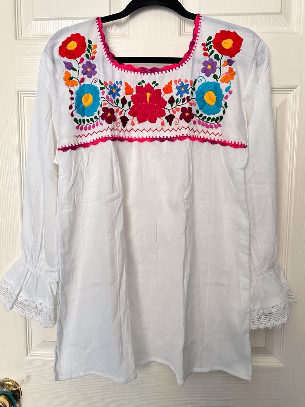 Mexican Embroidered Gauze Top 3/4 Sleeve